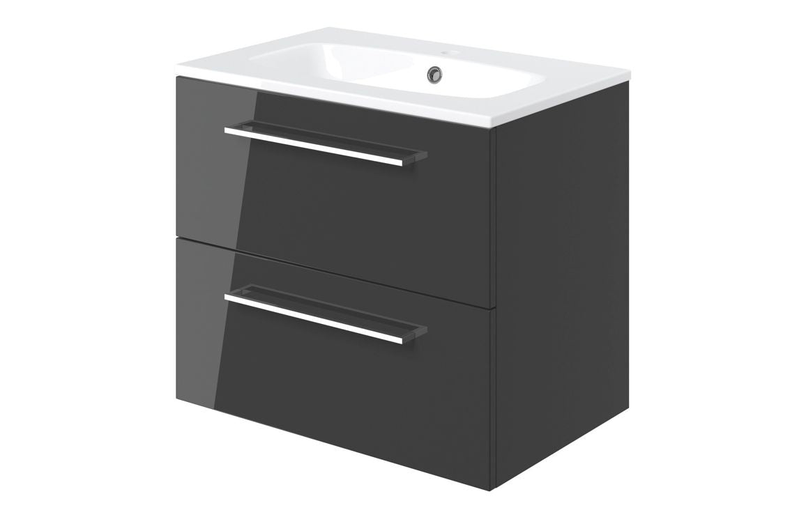 HRD 610mm Wall Hung 2 Drawer Basin Unit & 1TH Basin