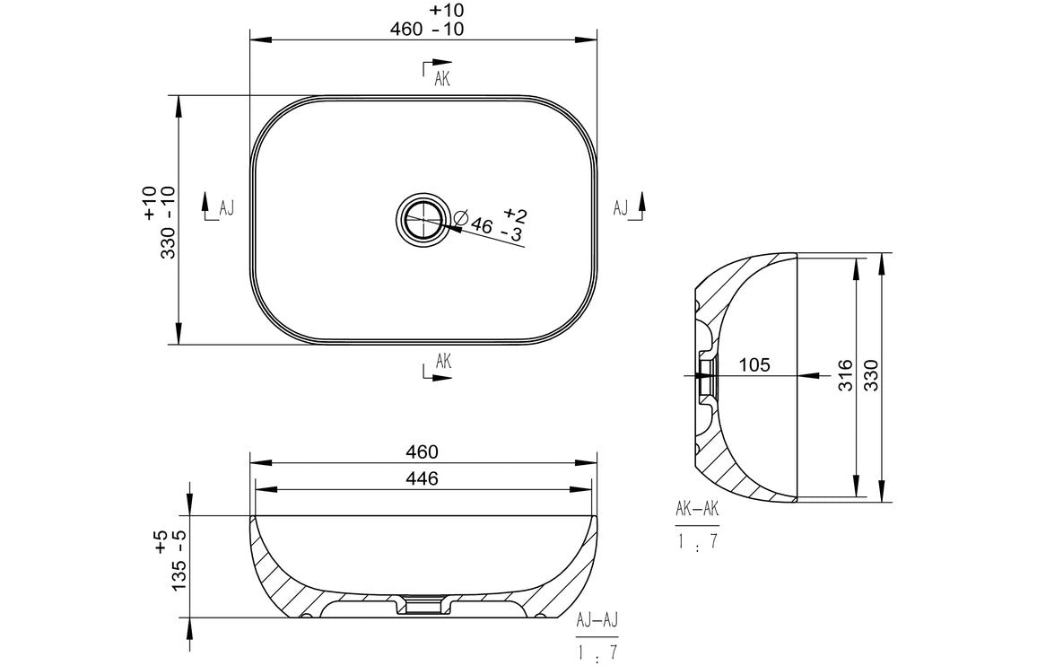 HRD 460x330mm Ceramic Washbowl
