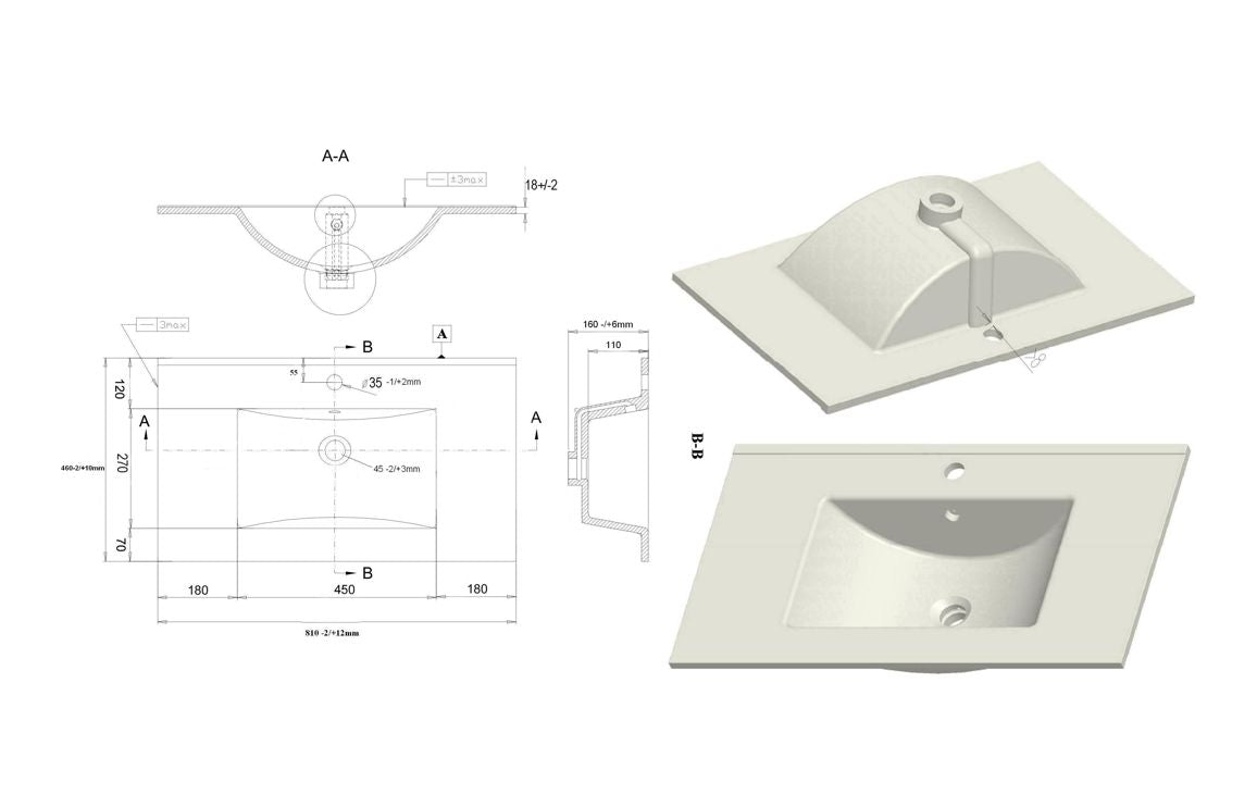 HRD 815mm Wall Hung 2 Drawer Basin Unit & 1TH Basin