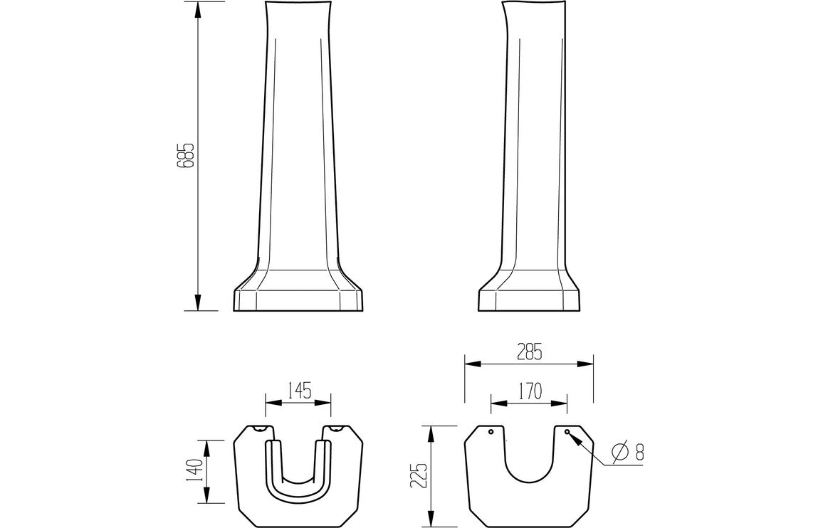 HRD 600x500mm 1TH Basin & Full Pedestal