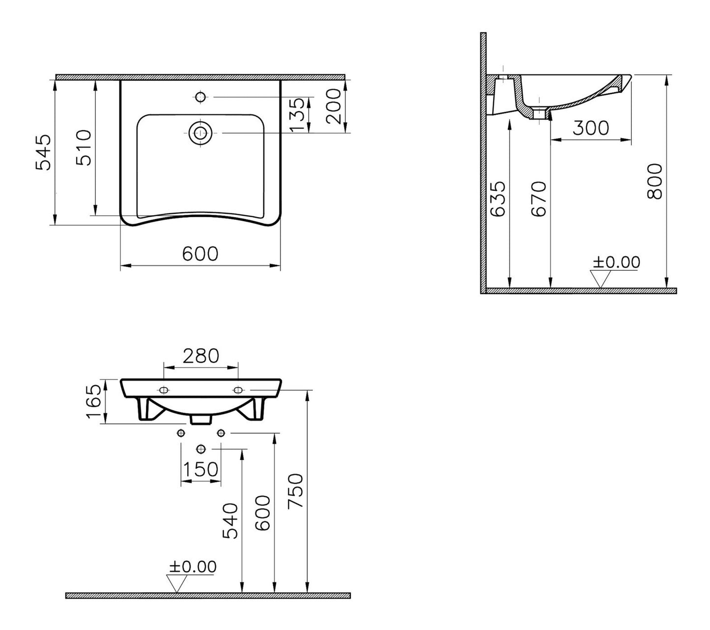 HRD 600x545mm 1TH Basin (No Overflow)