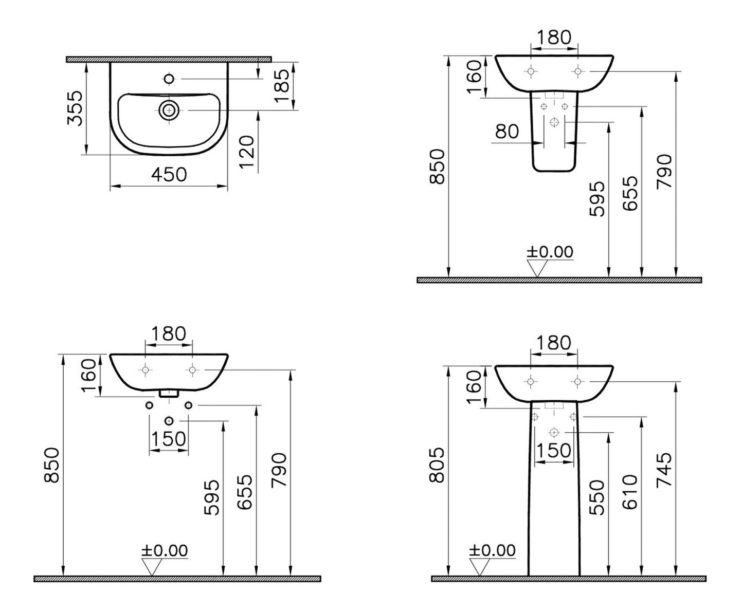HRD 450x350mm 1TH Basin Only