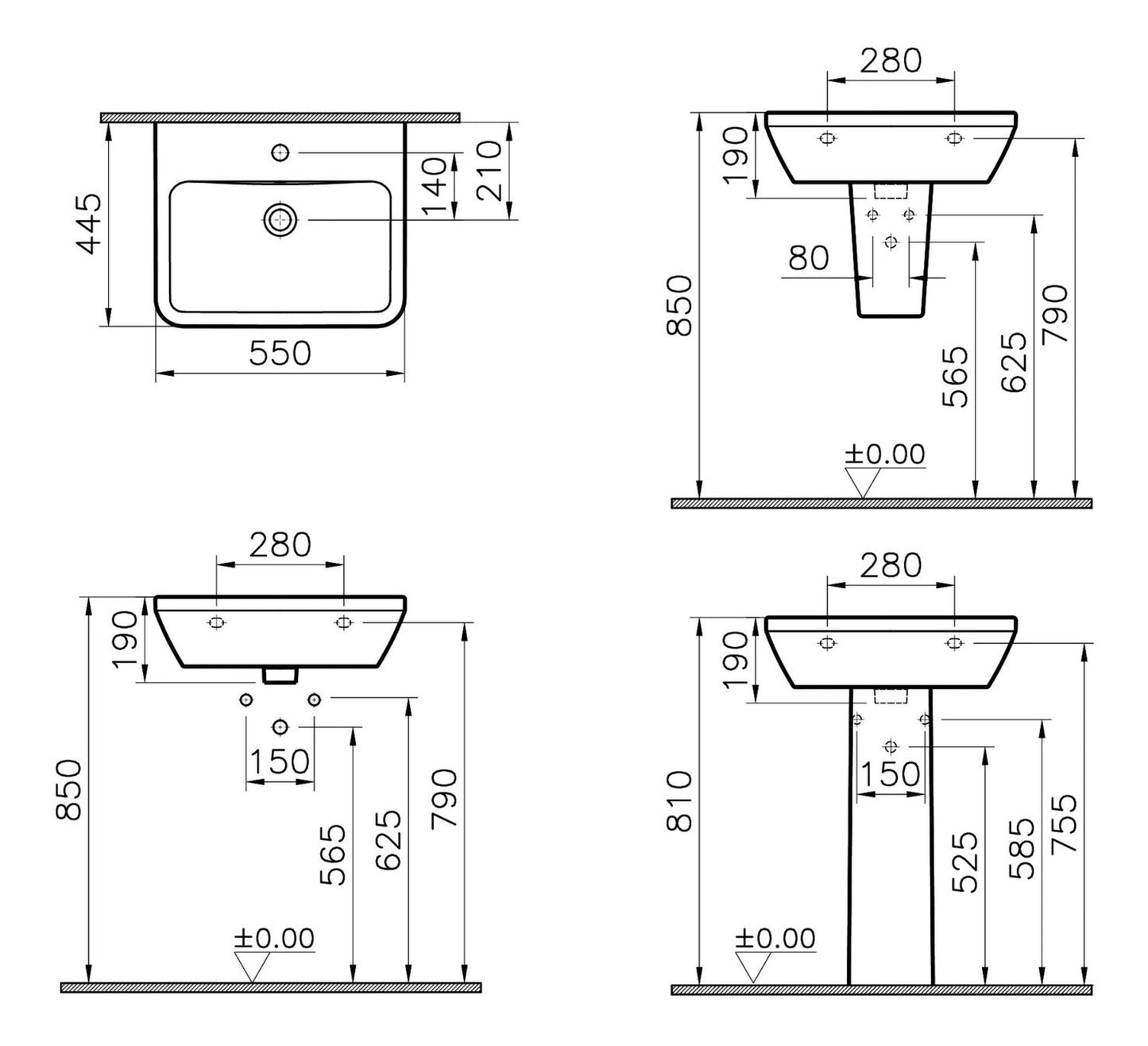 HRD 550x445mm 1TH Basin with Overflow