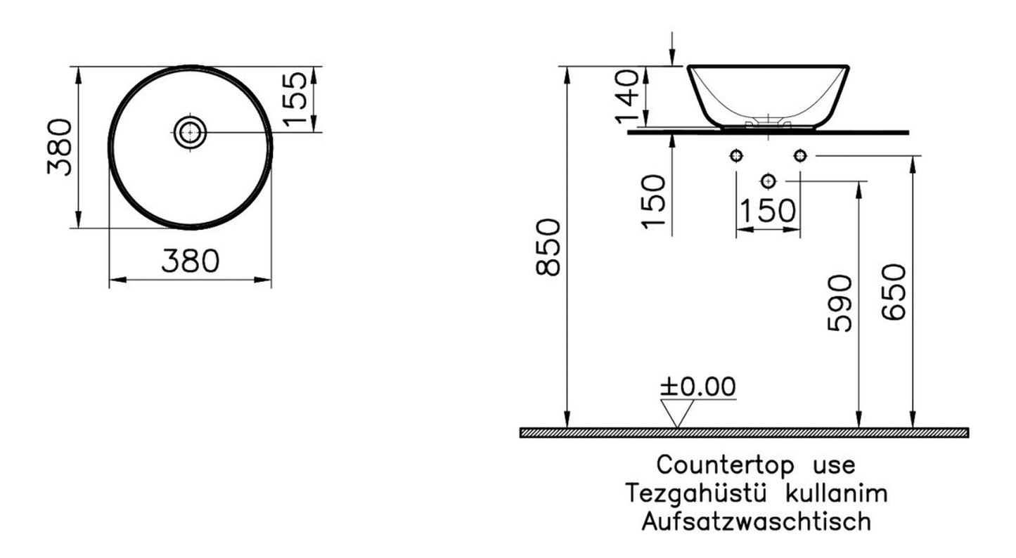 HRD 380x380mm 0TH Basin (No Overflow)