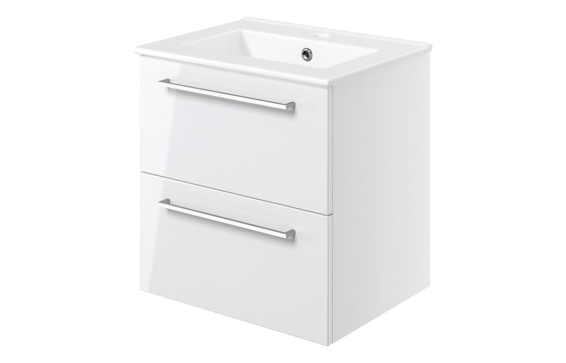 HRD 510mm Wall Hung 2 Drawer Basin Unit & 1TH Basin