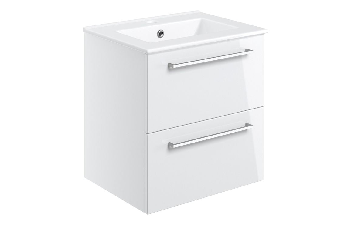 HRD 510mm Wall Hung 2 Drawer Basin Unit & 1TH Basin