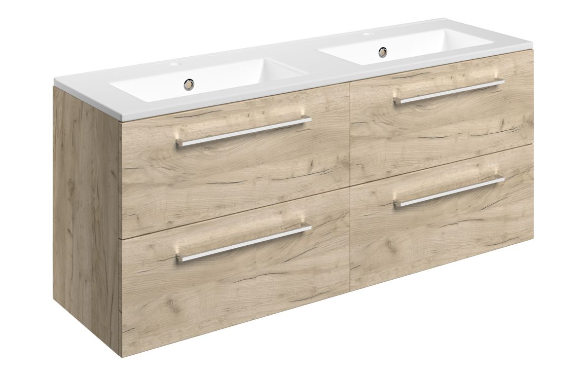 HRD 1210mm Wall Hung 4 Drawer Basin Unit & 2TH Basin