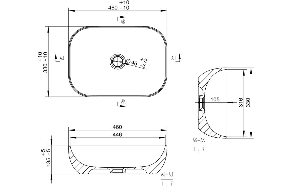 HRD 460x330mm Ceramic Washbowl