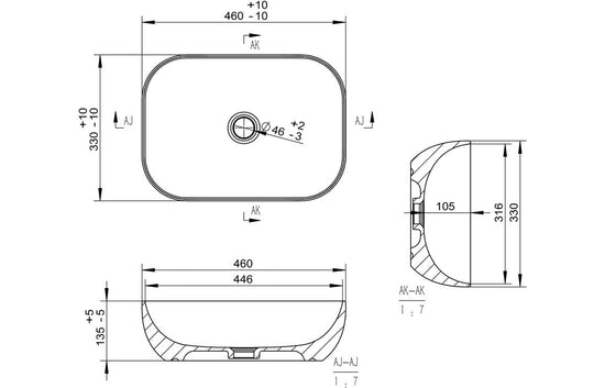HRD 460x330mm Ceramic Washbowl