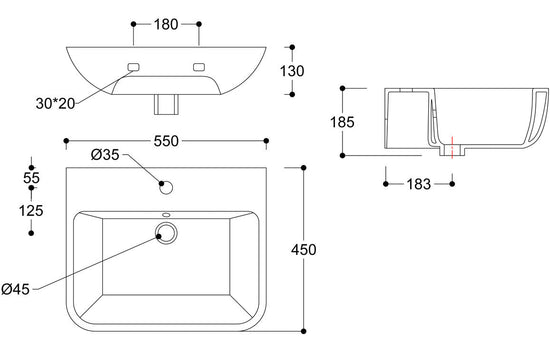 HRD 560x450mm 1TH Basin & Full Pedestal (Boxed)