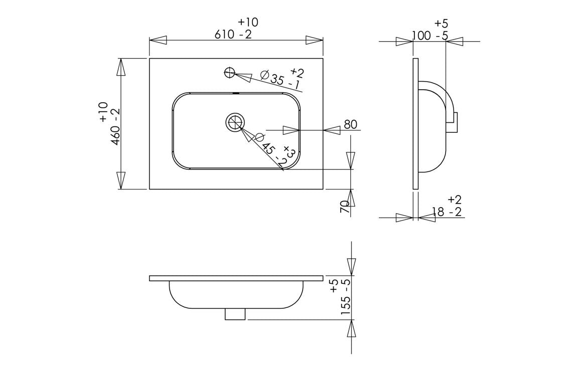 HRD 610mm Wall Hung 2 Drawer Basin Unit & 1TH Basin