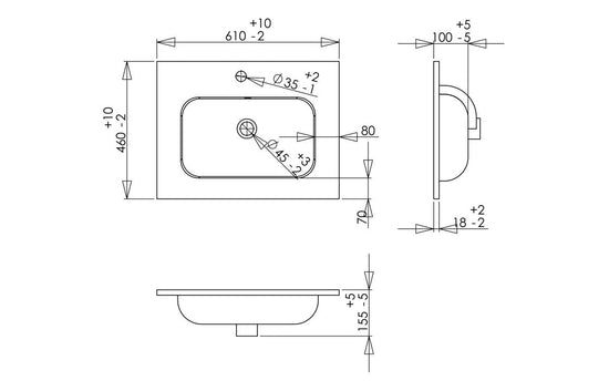 HRD 610mm Wall Hung 2 Drawer Basin Unit & 1TH Basin