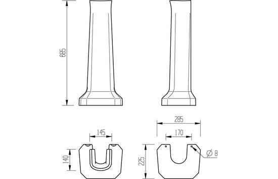 HRD 600x500mm 2TH Basin & Full Pedestal