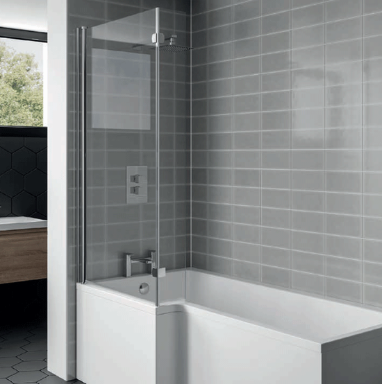 Oryno L Shaped Shower Bath Screen – Oryno L Shaped  Shower Bath Screen | Luxury Bathroom & Radiator Collection by HomeRangeDirect