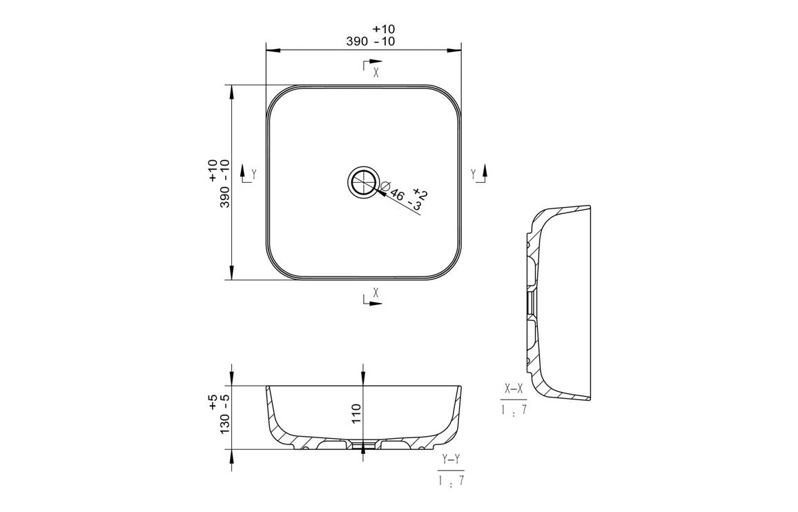 HRD 400mm Ceramic Square Washbowl & Waste