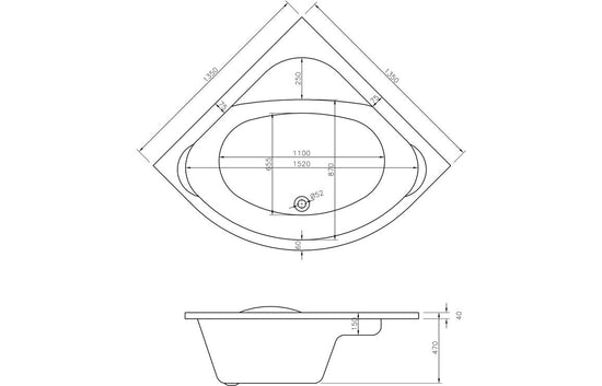 Aura Corner Bath 1350x1350x620mm with Legs