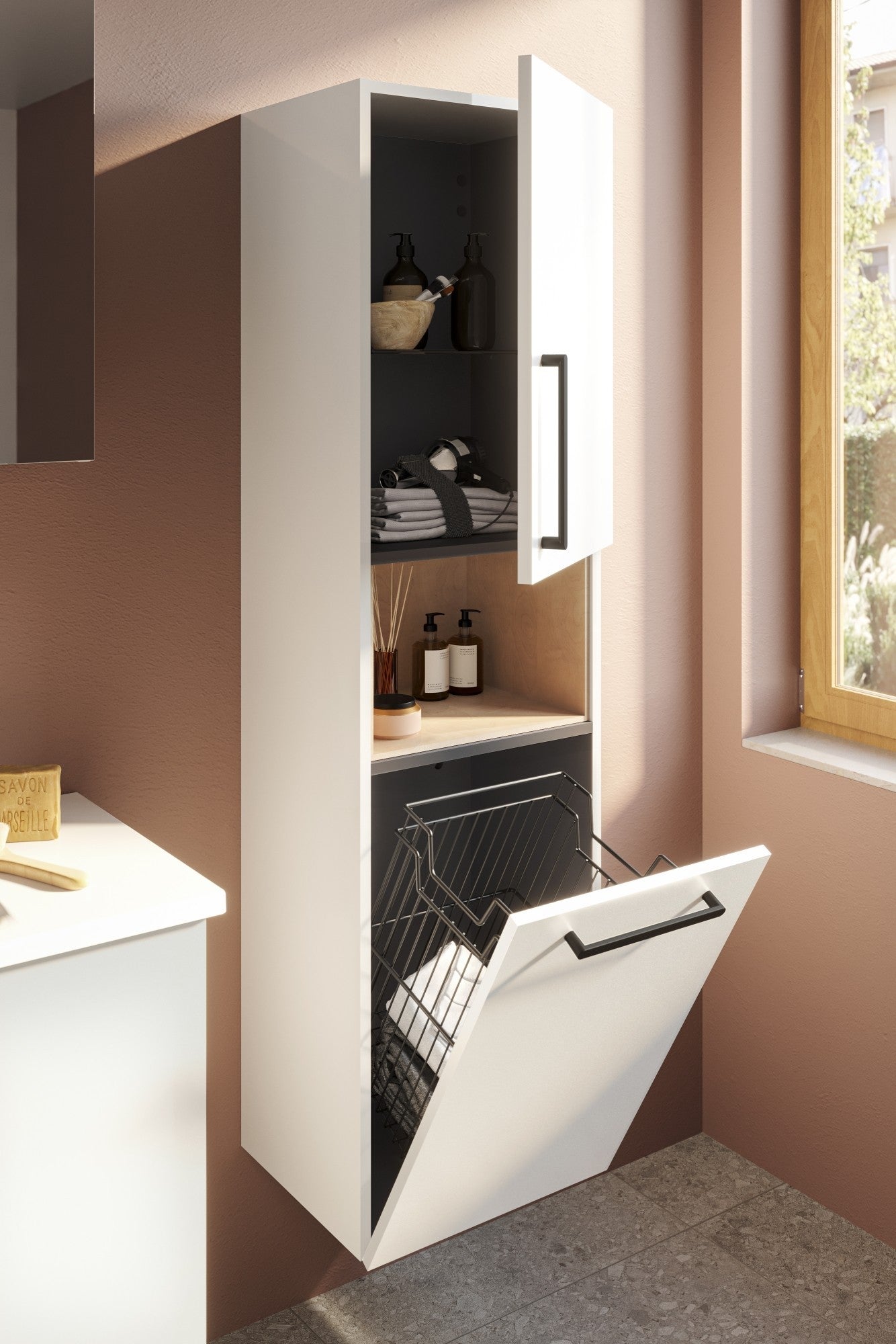 HRD 40cm 2 Door Semi-Tall Unit w/Laundry Basket