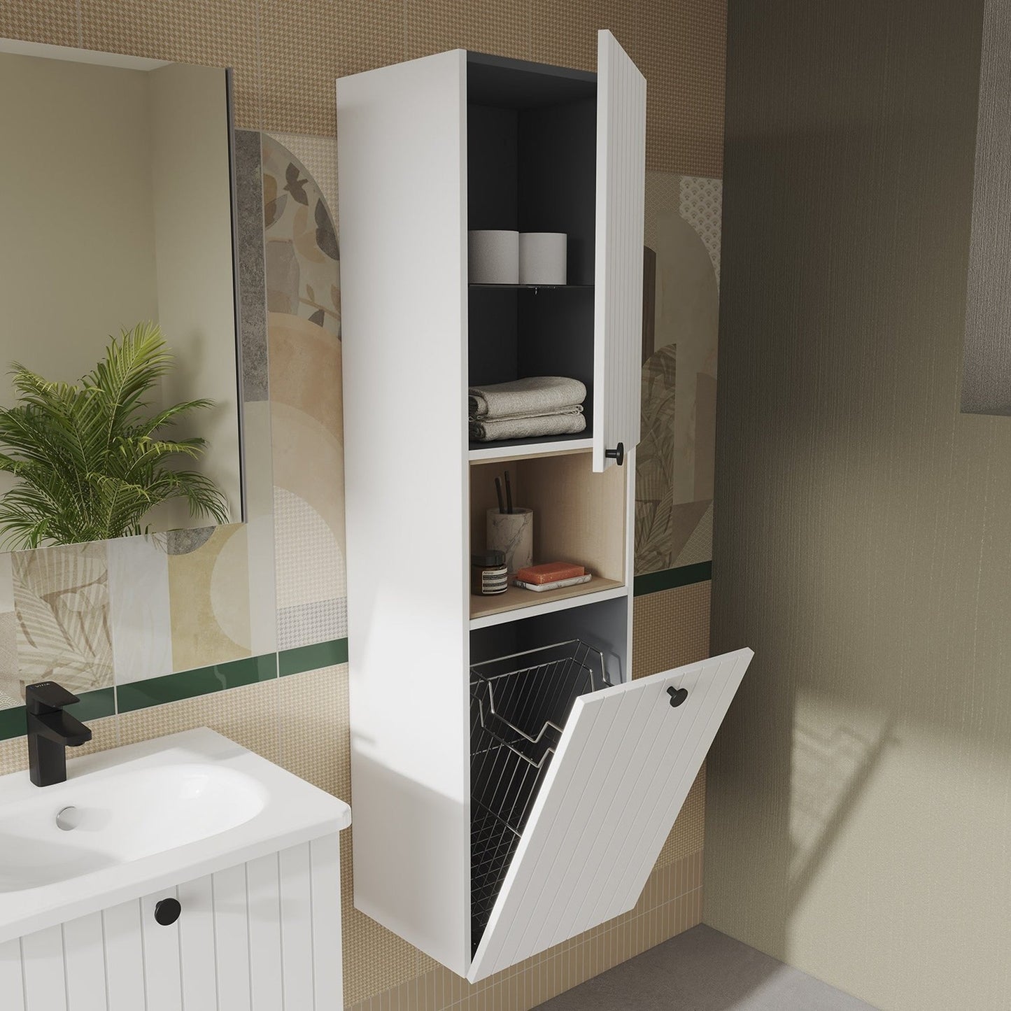 HRD 40cm 2 Door Semi-Tall Unit w/Laundry Basket