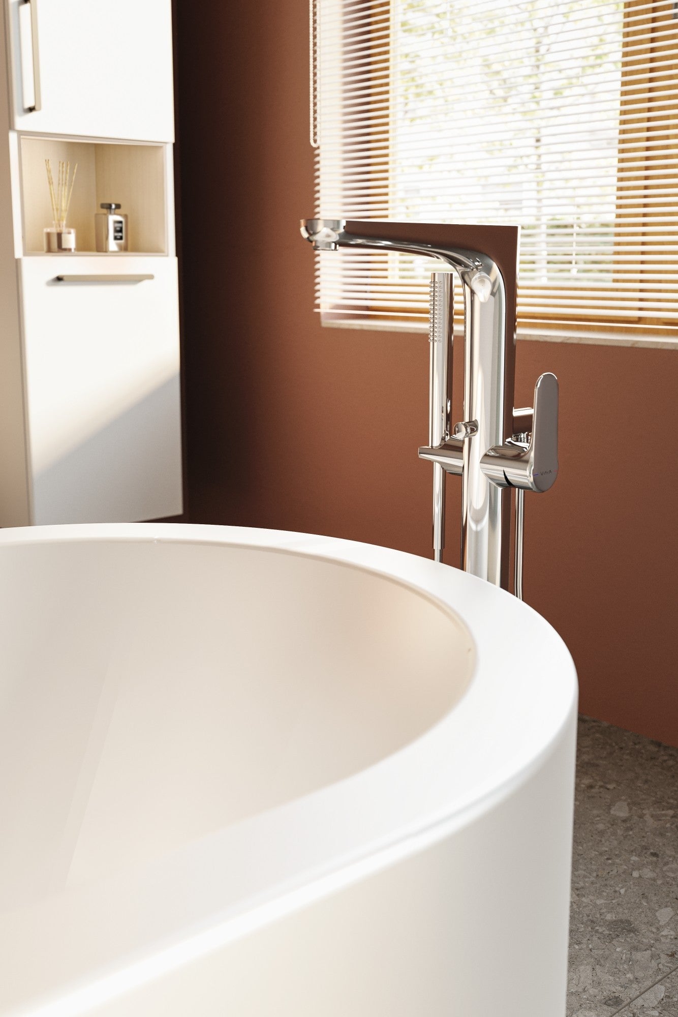 Sabira Root Round Floor Standing Bath/Shower Mixer