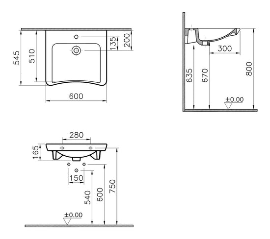 HRD 600x545mm 1TH Basin (No Overflow)