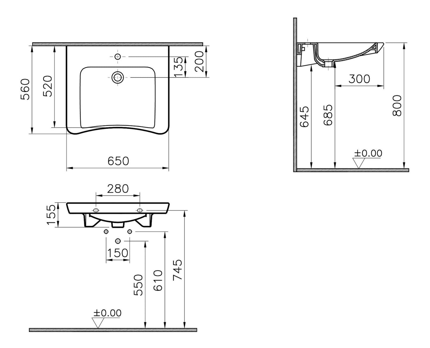 HRD 650x560mm 1TH Basin (No Overflow)