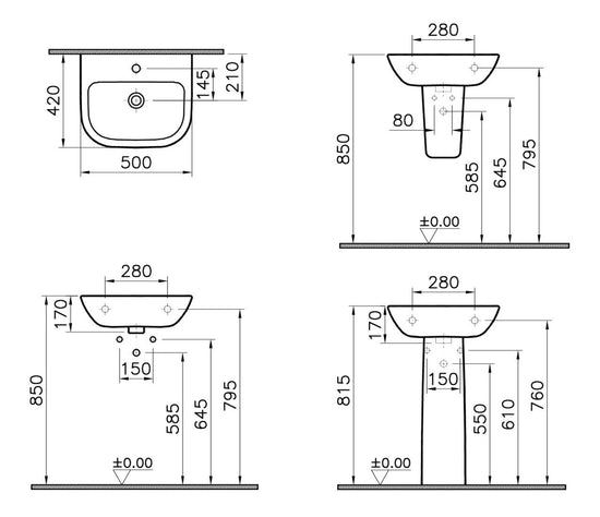 HRD 500x415mm 1TH Basin Only