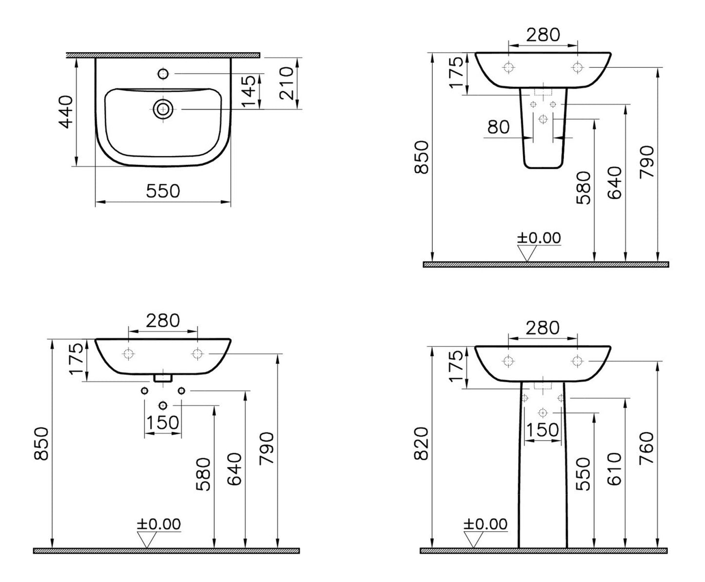 HRD 550x440mm 2TH Basin Only