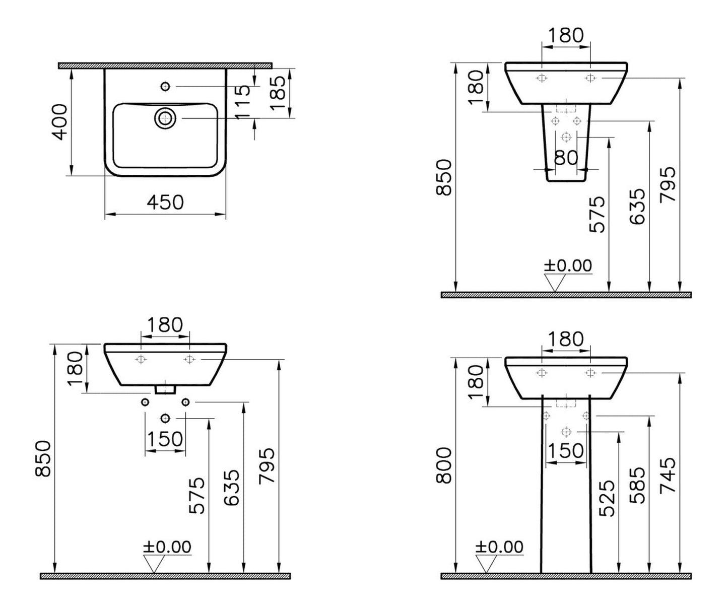 HRD 445x400mm 1TH Basin with Overflow