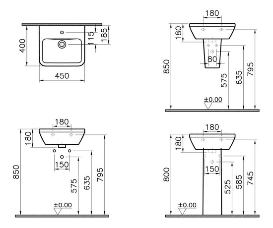 HRD 445x400mm 1TH Basin with Overflow