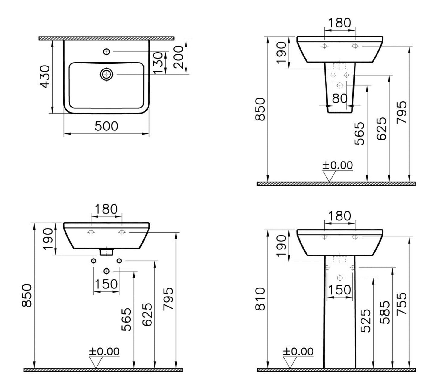 HRD 500x430mm 1TH Basin with Overflow
