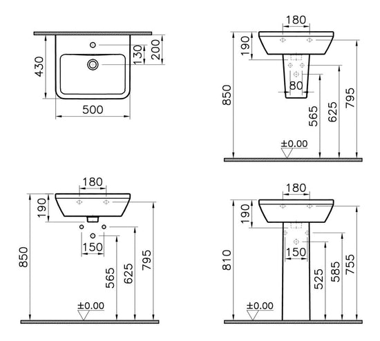 HRD 500x430mm 1TH Basin with Overflow