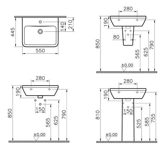 HRD 550x445mm 1TH Basin with Overflow