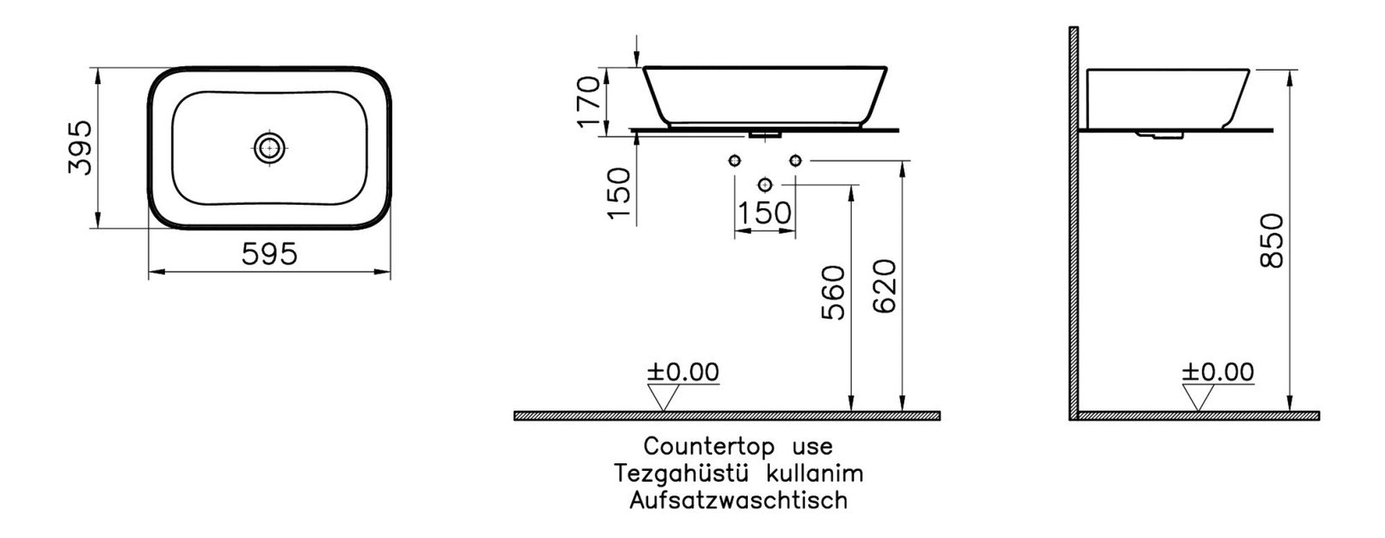 HRD 600x400mm 0TH Basin (No Overflow)