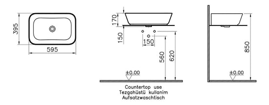HRD 600x400mm 0TH Basin (No Overflow)