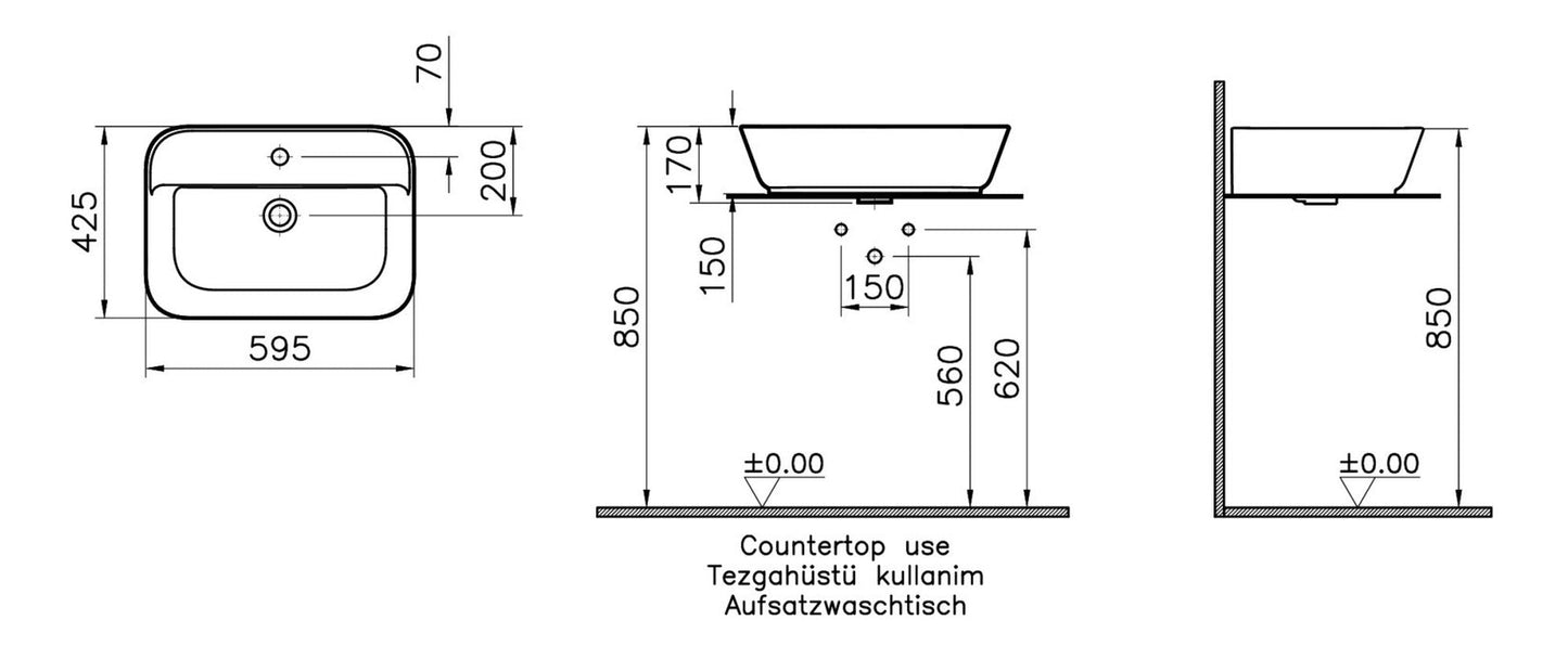 HRD 600x425mm 1TH Basin (No Overflow)